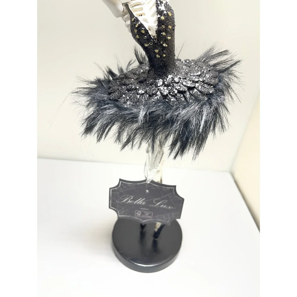 Bella Lux Skeleton Ballerina Halloween Decor Black Feather Tutu Gothic Figurine
